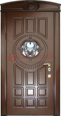 Шоколадная металлическая дверь Винорит со стеклом и ковкой ДСК-269 в Тамбове