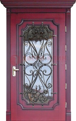 Красная стальная дверь Винорит со стеклом и ковкой ДСК-271 в Тамбове