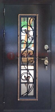 Железная дверь с порошковым напылением стеклом и ковкой ДСК-279 в Тамбове