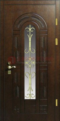 Дизайнерская металлическая дверь со стеклом и ковкой ДСК-50 