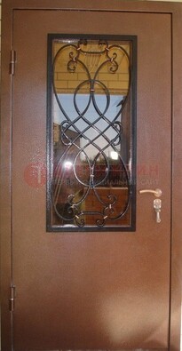 Металлическая дверь со стеклом и ковкой ДСК-51 на дачу в Тамбове