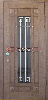 Стандартная железная дверь со стеклом темным и ковкой ДСК-5 в Тамбове