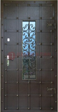 Стальная дверь со стеклом и ковкой ДСК-84 с утеплением в Тамбове