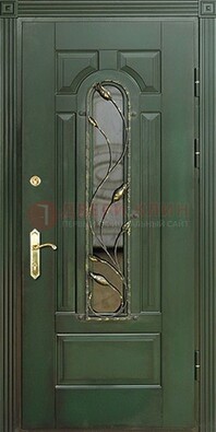 Железная дверь со стеклом и ковкой ДСК-9 для офиса в Тамбове
