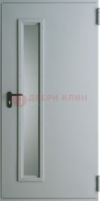 Белая железная техническая дверь со вставкой из стекла ДТ-9 в Тамбове