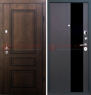 Входная дверь Итальянский орех с виноритом МДФ с черным стеклом ДВТ-119 в Тамбове