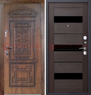 Стальная коричневая филенчатая дверь с виноритом и светлой МДФ ДВТ-122 в Тамбове