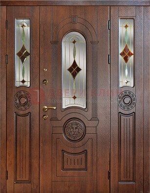 Парадная полуторная дверь с виноритом и витражом ДВТ-172 в Тамбове