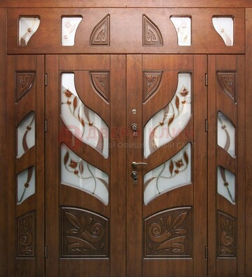 Элитная двухстворчатая дверь с витражным стеклом ДВТ-173 в Тамбове