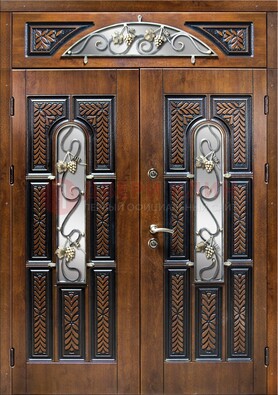 Входная двухстворчатая дверь с виноритом и ковкой ДВТ-183 в Тамбове