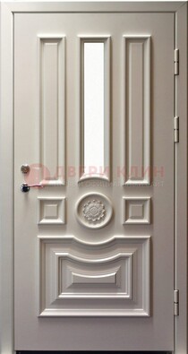 Белая уличная дверь с виноритом и стеклом ДВТ-201 в Тамбове