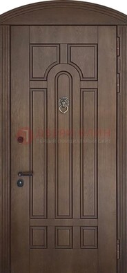 Коричневая стальная дверь с виноритом в форме арки ДВТ-237 в Тамбове