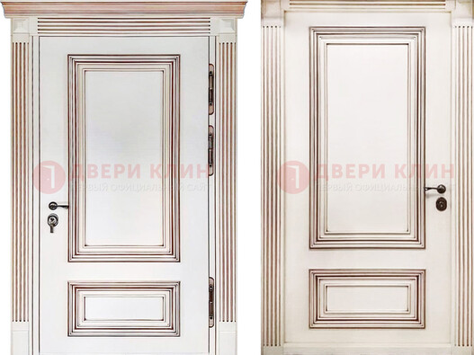 Белая металическая дверь с виноритом для дома ДВТ-239 в Тамбове