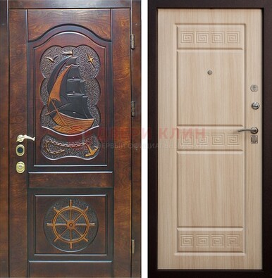 Коричневая железная дверь с виноритом и узором ДВТ-50 в Тамбове