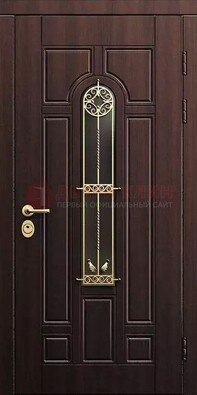 Железная коричневая дверь с виноритом и фрезерованной панелью ДВТ-93 в Тамбове