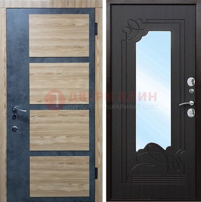 Металлическая дверь Темный орех c фрезерованной МДФ с зеркалом ДЗ-103 в Тамбове