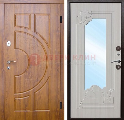 Коричневая металлическая дверь c МДФ с узором и зеркалом ДЗ-105 в Тамбове