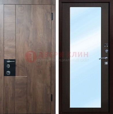 Коричневая металлическая дверь c МДФ с зеркалом ДЗ-106 в Можайске