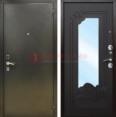 Железная темная дверь c порошковым напылением и МДФ с узором и зеркалом ДЗ-111 в Тамбове