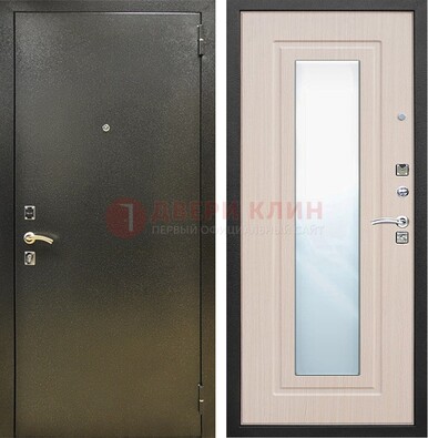 Входная темная дверь c порошковым покрытием и МДФ Белый дуб и зеркалом ДЗ-112 в Котельниках