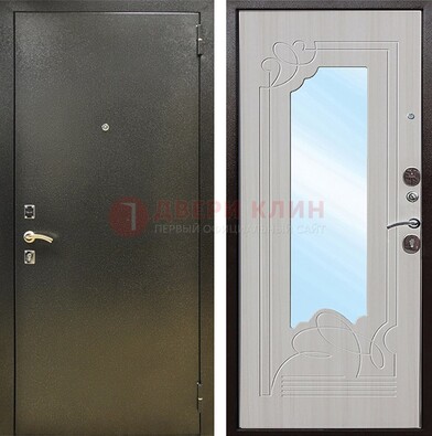 Входная темно-серая дверь c порошковым покрытием и МДФ с резьбой и зеркалом ДЗ-113 в Тамбове