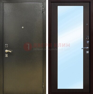 Входная темно-серая дверь c порошковым покрытием и МДФ с зеркалом ДЗ-114 в Тамбове