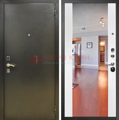 Входная темно-серая дверь c порошковым покрытием и Белой МДФ с зеркалом ДЗ-115 в Тамбове