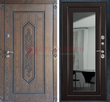 Уличная коричневая дверь c виноритом и МДФ Венге с зеркалом ДЗ-116 в Тамбове