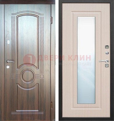 Светло-коричневая дверь c виноритом с узором и филенчатой МДФ ДЗ-120 Кириши
