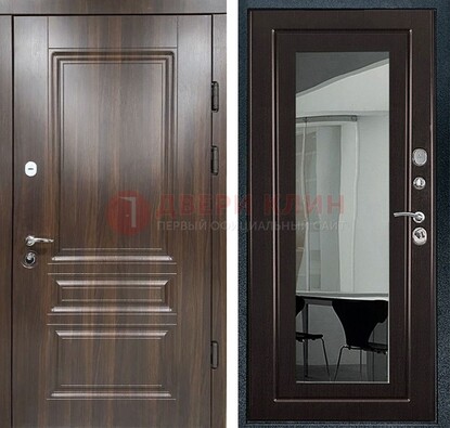 Железная коричневая дверь с МДФ Венге c зеркалом ДЗ-124 в Тамбове