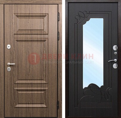 Входная коричневая дверь с зеркалом МДФ Венге ДЗ-127 в Тамбове