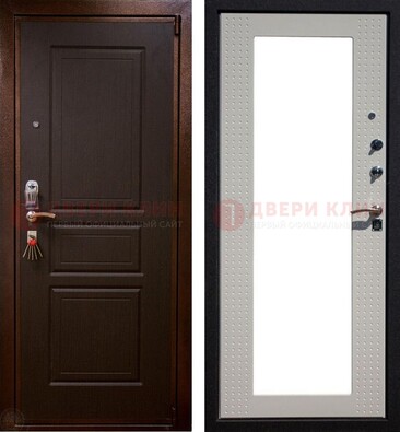 Коричневая железная дверь с панелями МДФ и зеркалом ДЗ-133 в Тамбове