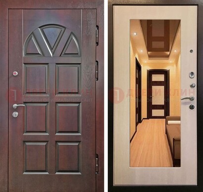 Темная железная дверь с МДФ и зеркалом в квартиру ДЗ-135 в Волоколамске