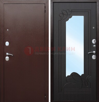Коричневая стальная дверь с зеркалом ДЗ-18 в Тамбове