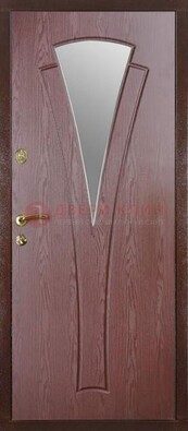 Бордовая металлическая дверь с зеркалом МДФ внутри ДЗ-1 в Тамбове