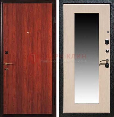 Красная стальная дверь с зеркалом МДФ внутри ДЗ-23 в Тамбове