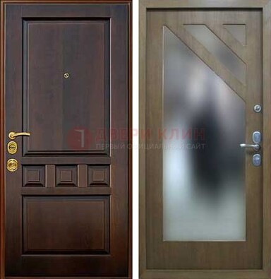 Темная входная дверь с зеркалом МДФ внутри ДЗ-25 в Тамбове