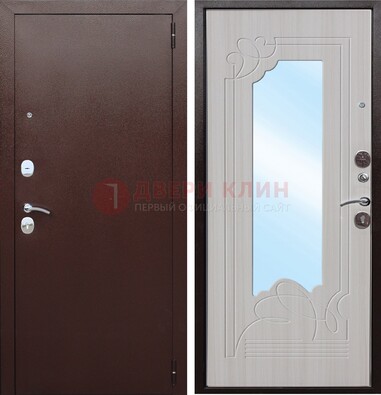 Коричневая металлическая дверь с зеркалом МДФ внутри ДЗ-33 в Тамбове
