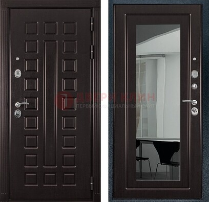 Темная металлическая дверь с зеркалом МДФ внутри ДЗ-4 в Севастополе