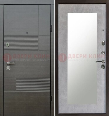 Серая входная дверь с МДФ панелью и зеркалом внутри ДЗ-51 в Тамбове