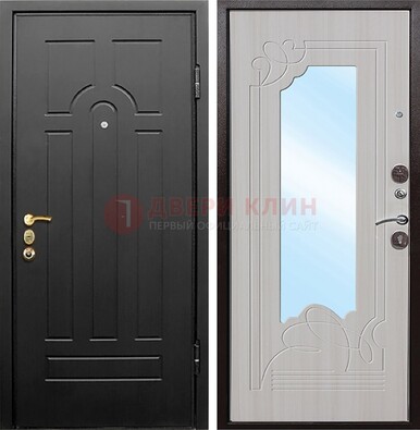 Темная входная дверь с МДФ Беленый дуб и зеркалом ДЗ-58 в Тамбове