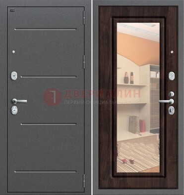 Серая стальная дверь с зеркалом винорит внутри ДЗ-6 в Тамбове