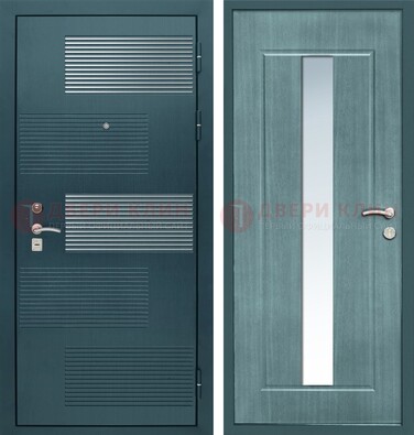 Входная дверь с зеркальной вставкой внутри с голубым МДФ с зеркалом ДЗ-71 в Тамбове