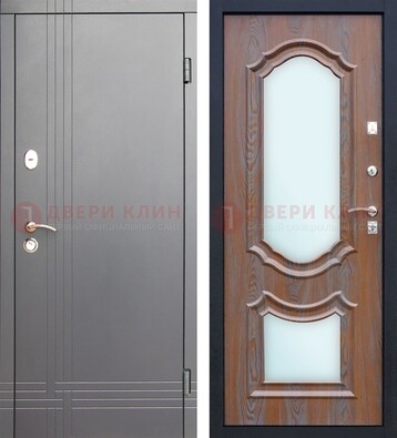 Белая уличная дверь со светлой МДФ и зеркалом ДЗ-77 в Тамбове