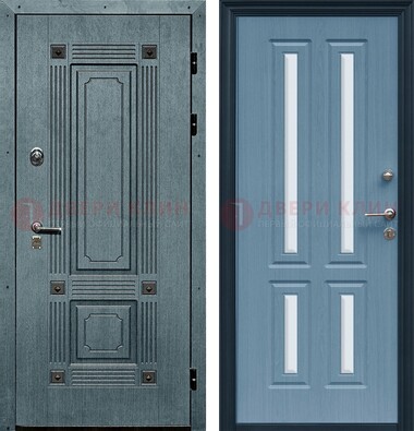 Голубая филенчатая дверь с МДФ и зеркальными вставками внутри ДЗ-80 в Тамбове