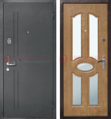 Железная серая дверь с порошковым напылением и МДФ с зеркалом ДЗ-90 в Тамбове