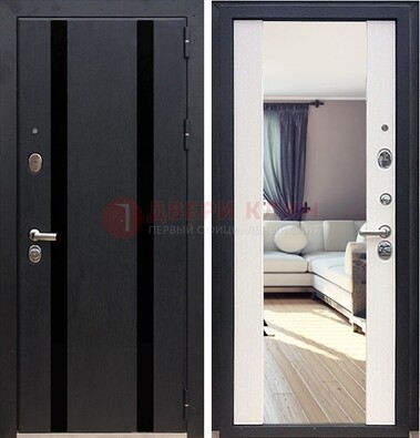 Черная входная дверь с зеркалом МДФ внутри ДЗ-9 в Тамбове