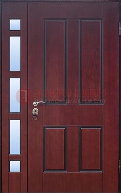 Красная входная полуторная дверь со стеклом ПЛ-10 в Тамбове