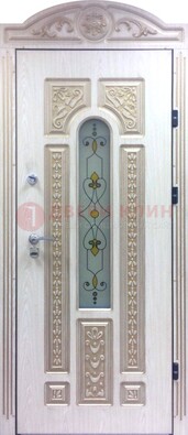 Белая железная дверь с МДФ и витражом ВЖ-26 в Тамбове