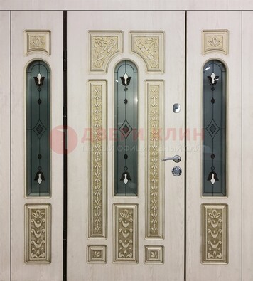 Светлая железная дверь с МДФ и витражом ВЖ-34 в Тамбове